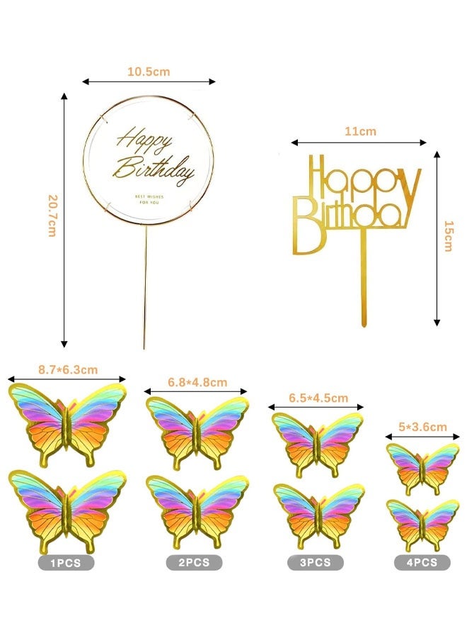 22 PCS Butterfly Decorations Cake Topper Happy Birthday 3D Cupcake Toppers Princess Happy Birthday Cupcake Topper For Wedding Anniversary Women Party Wall Decorations - Image 2